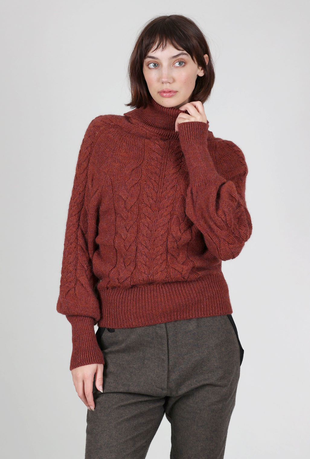 Studio B3 Muffo Cable-Knit Sweater, Terracotta