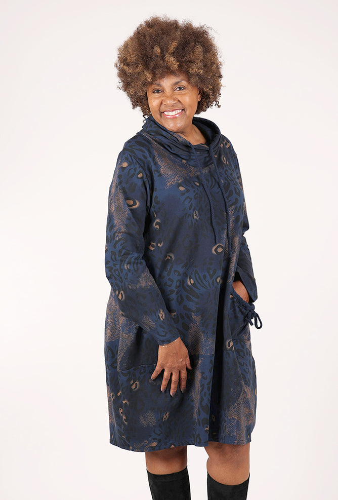 Transparente Clothing Leopard Print Dress, Navy