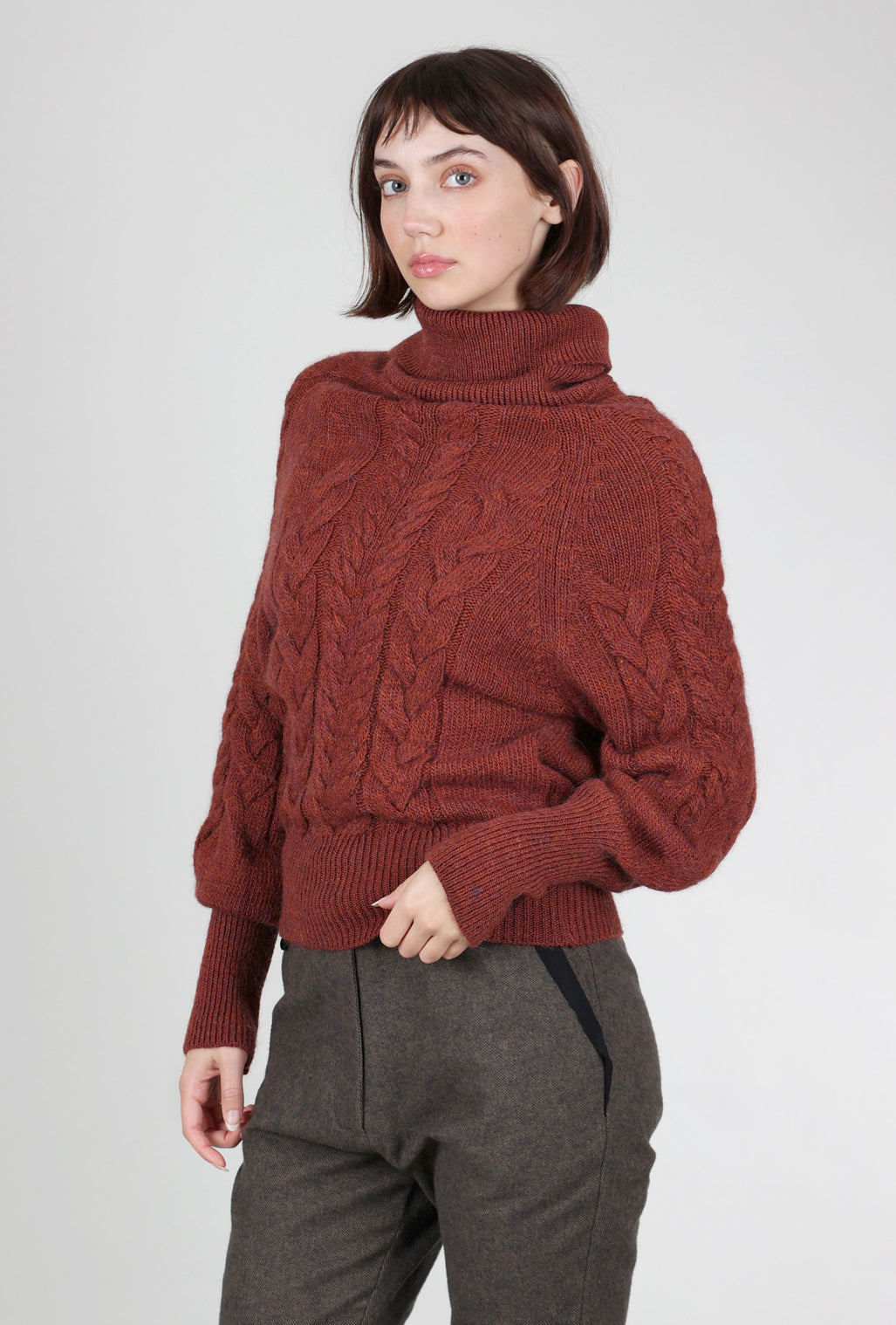 Studio B3 Muffo Cable-Knit Sweater, Terracotta