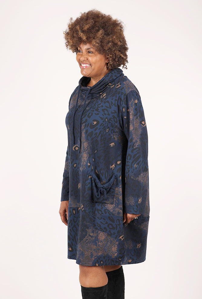 Transparente Clothing Leopard Print Dress, Navy