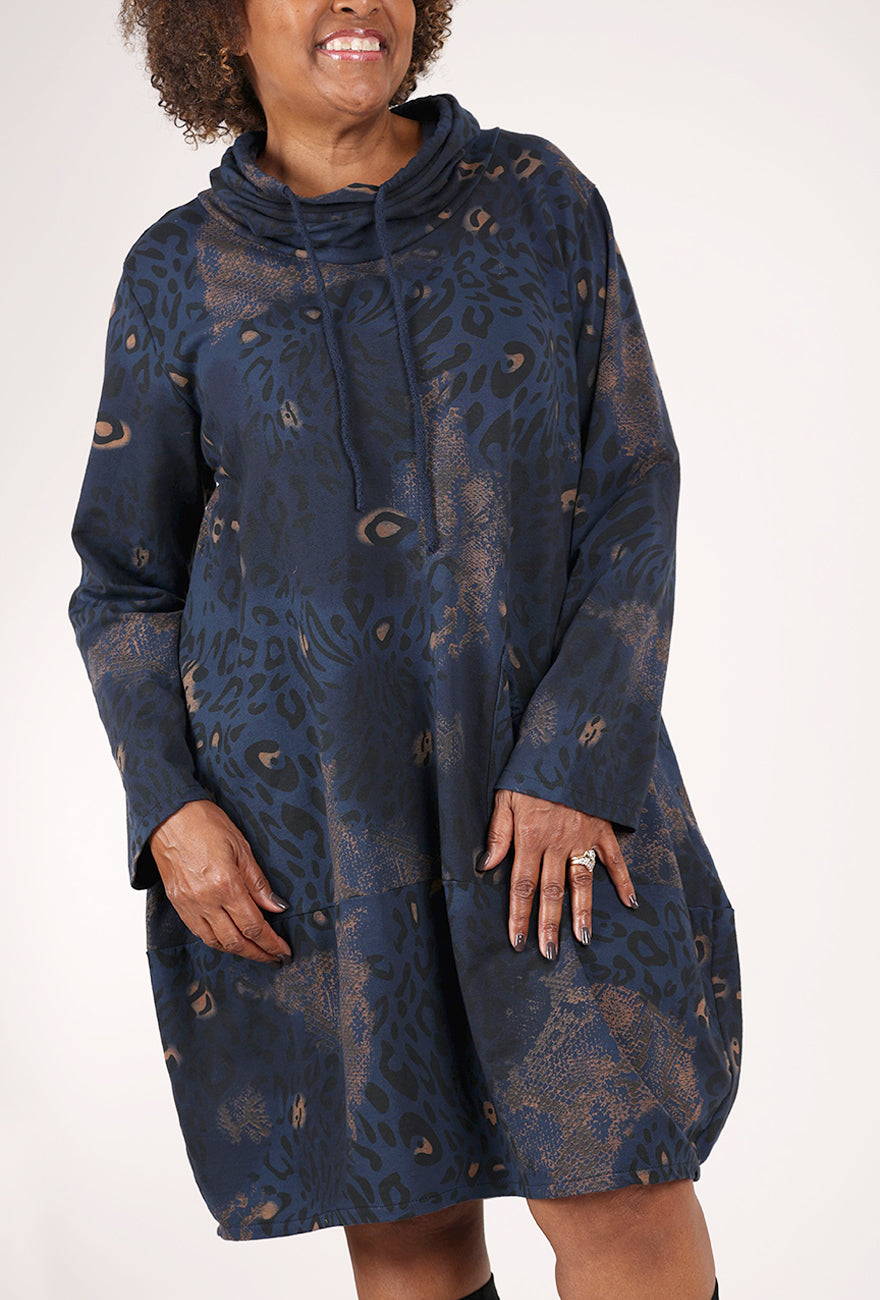 Transparente Clothing Leopard Print Dress, Navy