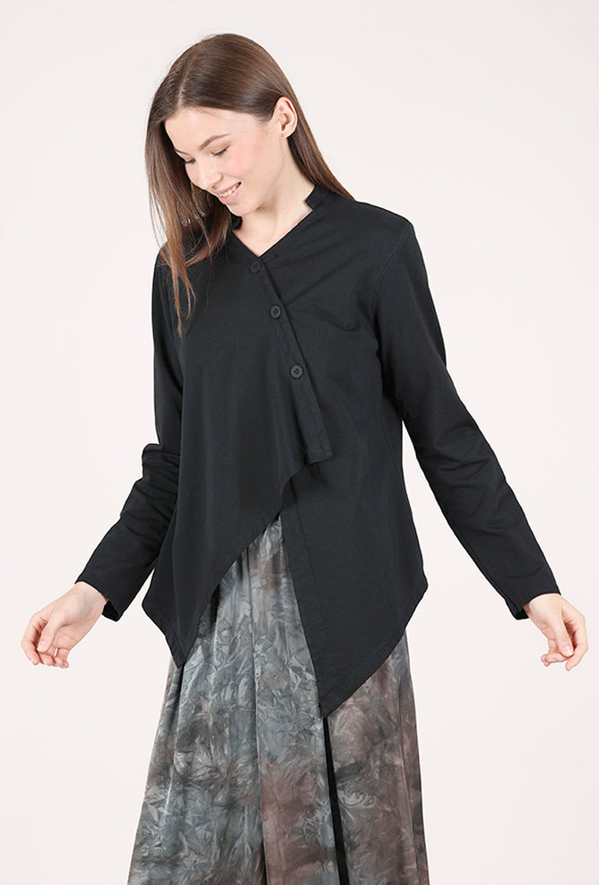 Saga Cotton Jersey Asym Jacket, Black