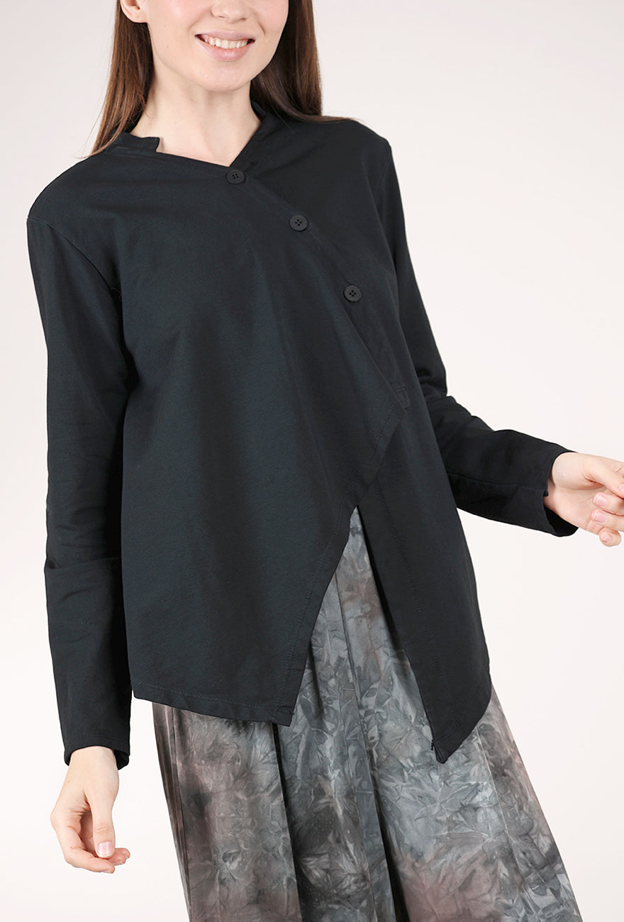 Saga Cotton Jersey Asym Jacket, Black