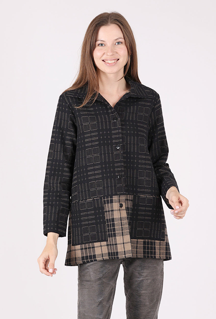 Christopher Calvin Plaid Accent Marlene Jacket, Black/Tan