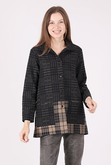 Christopher Calvin Plaid Accent Marlene Jacket, Black/Tan
