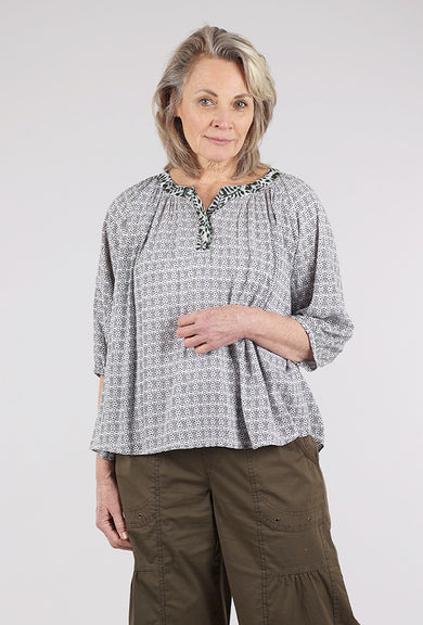 Dolma Jewel Geo Print Top, Olive/Black