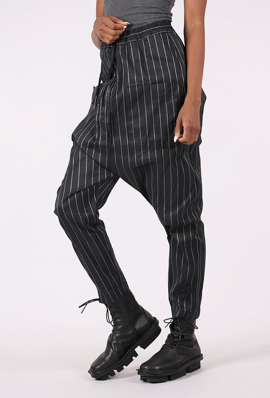 Pluslavie Nylon T Pant, Black Pinstripe
