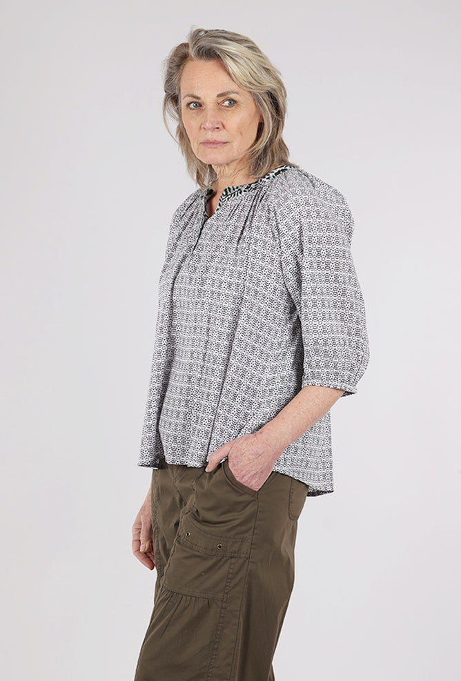 Dolma Jewel Geo Print Top, Olive/Black