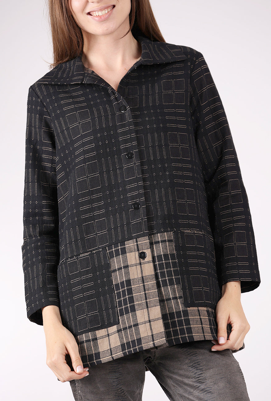 Christopher Calvin Plaid Accent Marlene Jacket, Black/Tan