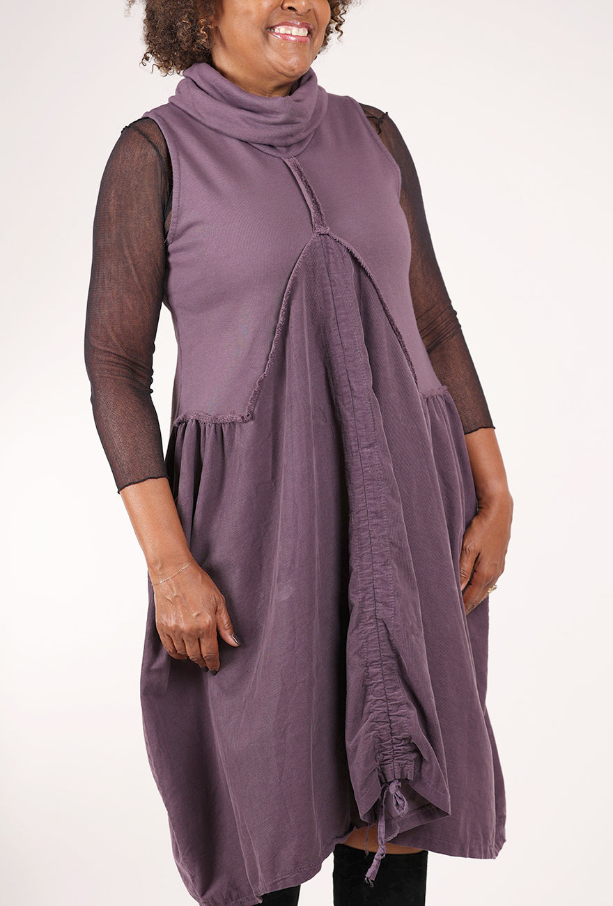Saga Cotton/Cord Ruched Front Dress, Amethyst