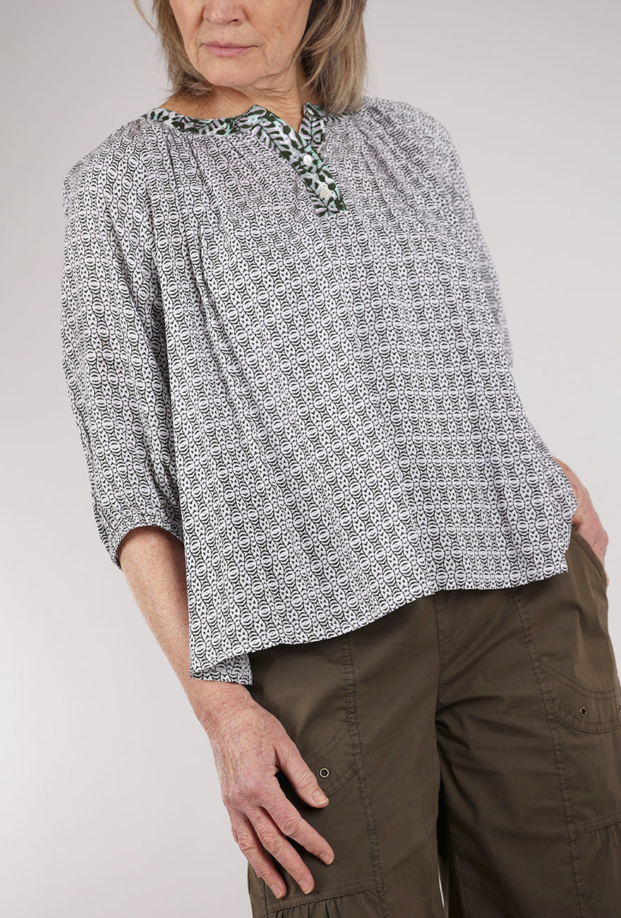 Dolma Jewel Geo Print Top, Olive/Black