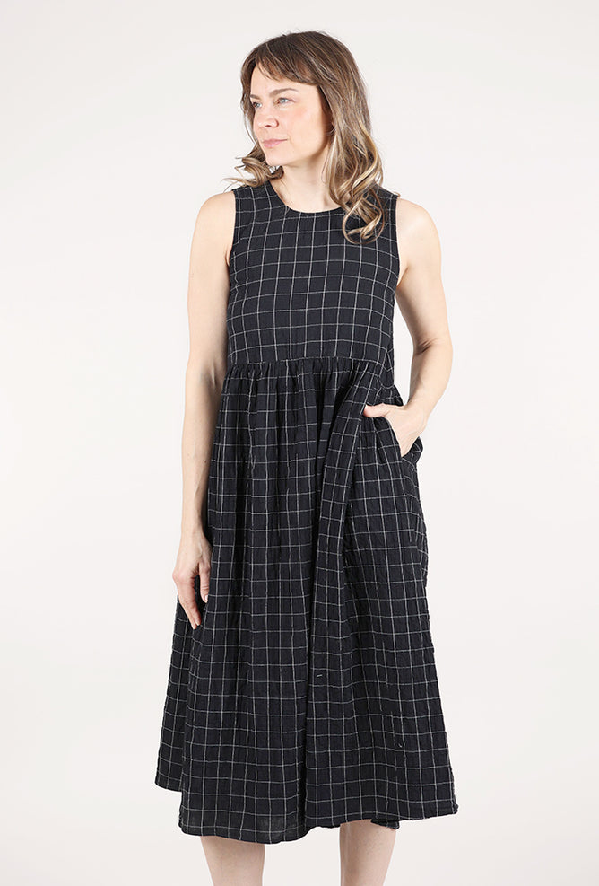 Grade & Gather Grid Gauze Dress, Black