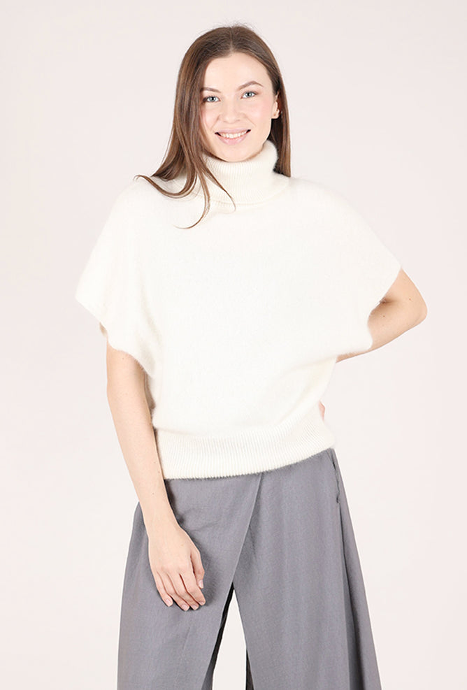 Estheme Cashmere Brushed S/S Pullover Sweater, Creme