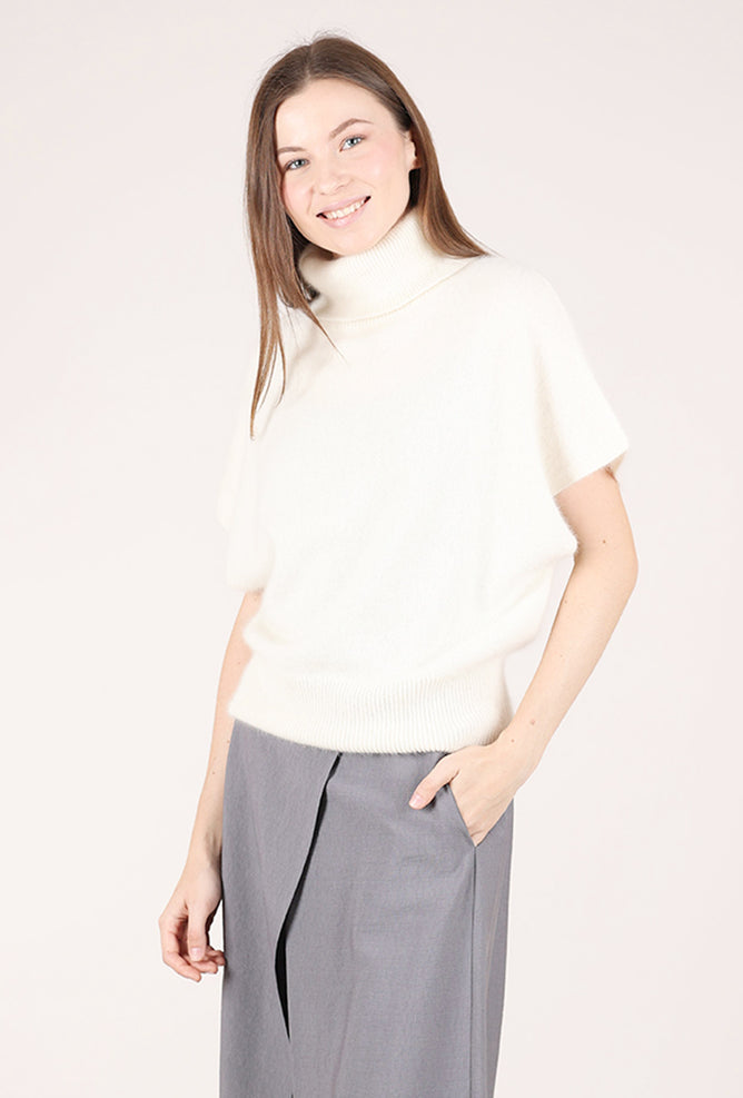 Estheme Cashmere Brushed S/S Pullover Sweater, Creme