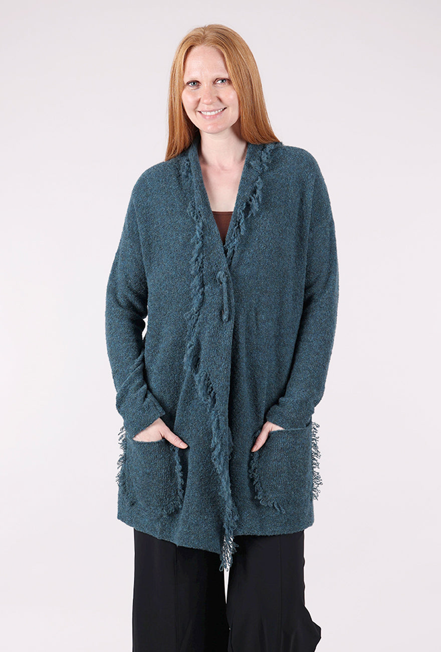 Grizas Fringed Lapel Cardie, Teal