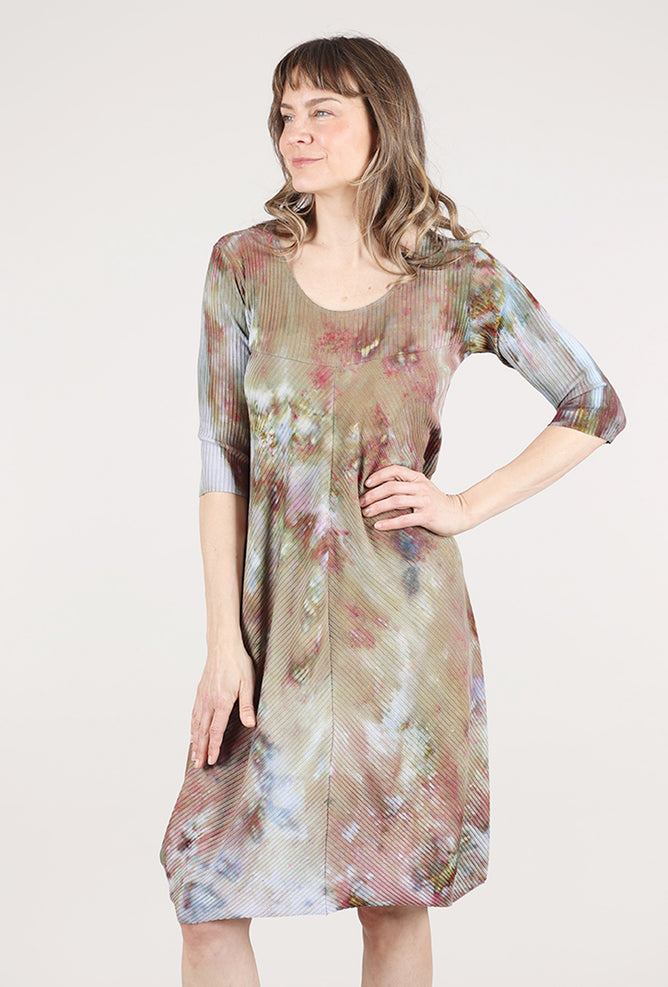 Heyne Bogut Spiral Dye Ribbed Dress, Camel Multi