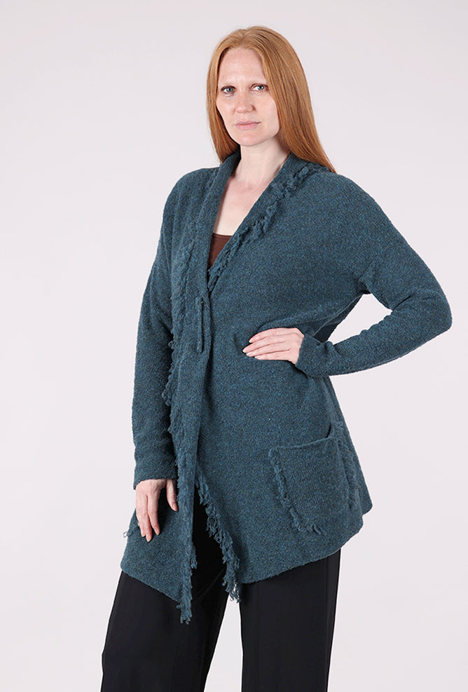 Grizas Fringed Lapel Cardie, Teal