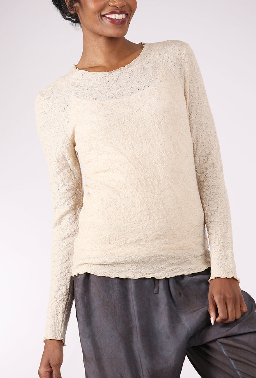 By Basics Bubble Wool Round Neck Pullover, Almond Milk
