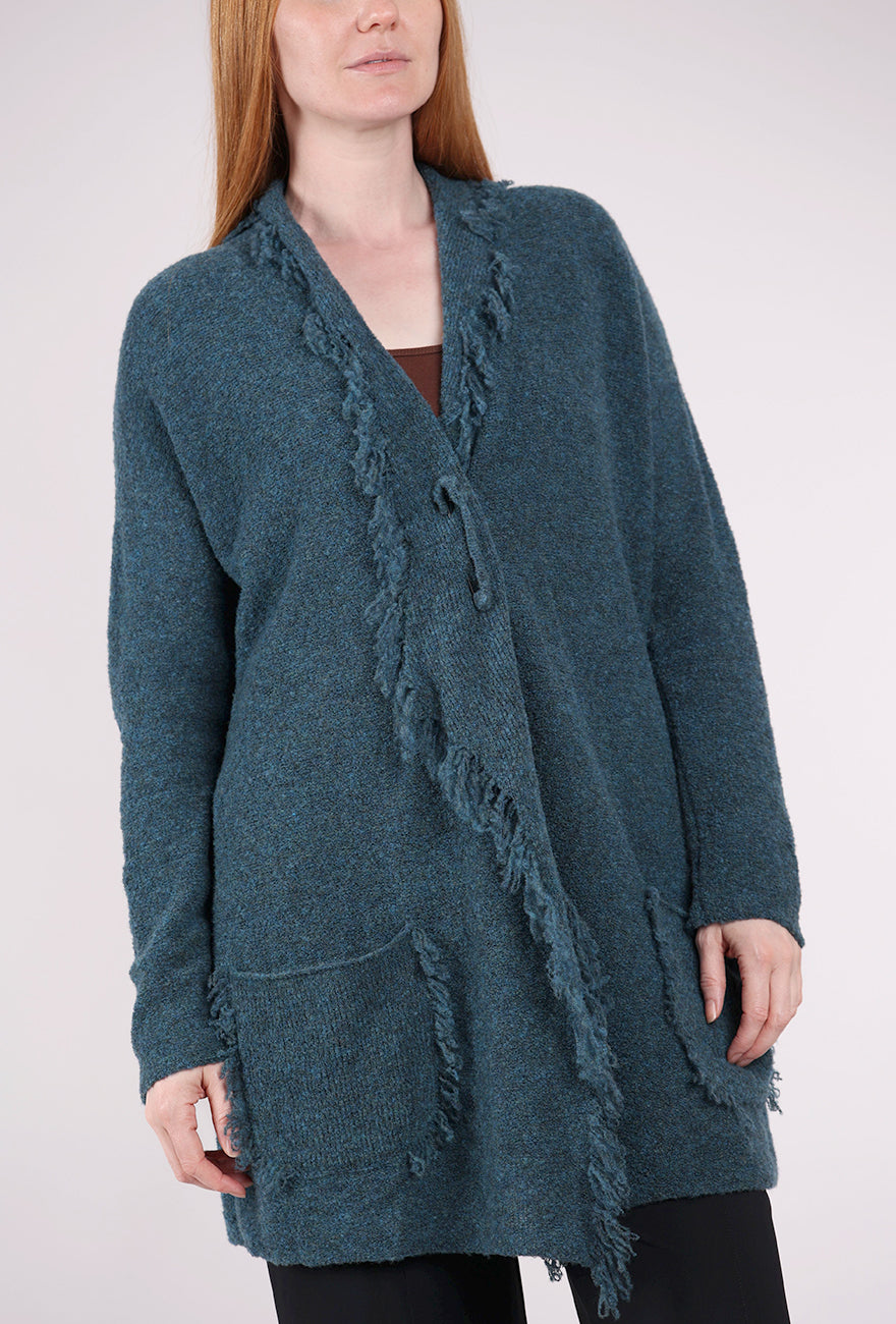 Grizas Fringed Lapel Cardie, Teal