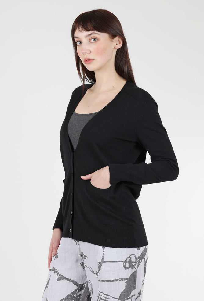 Kinross Cashmere Classic Vee Cardie, Black