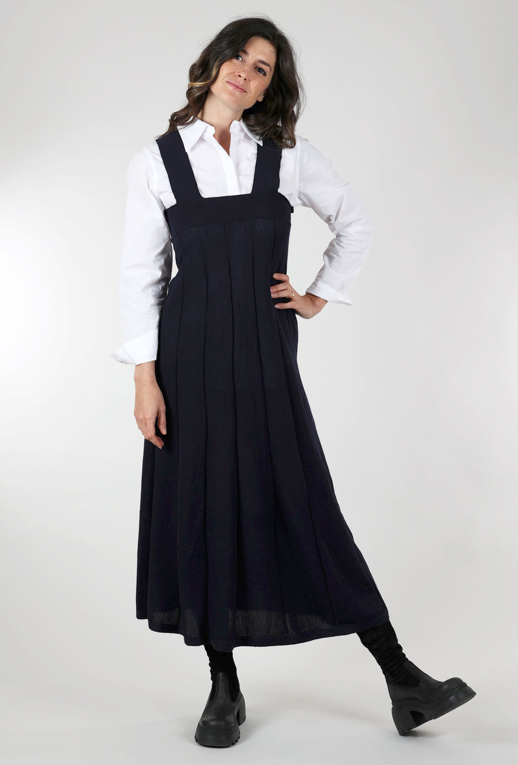 Knit Knit Merino Suspender Dress, Navy Blue