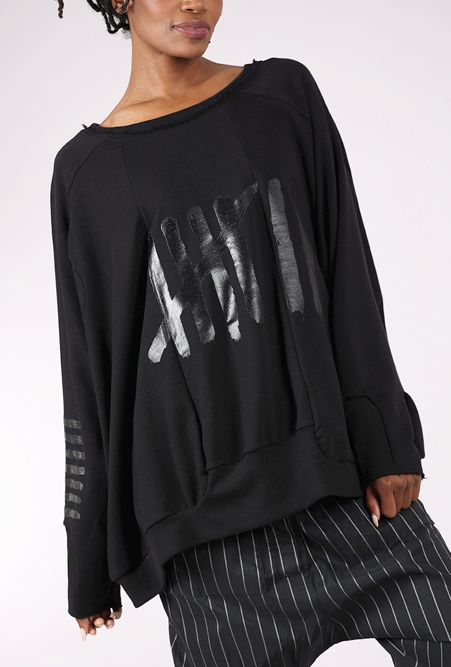 Pluslavie Wide Short Sweat II, Black Print