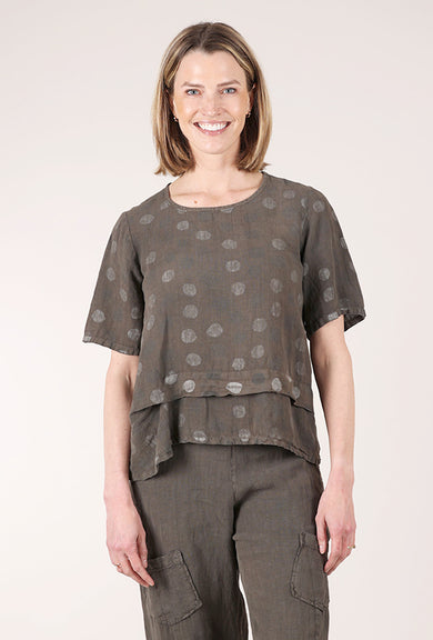 Fenini Linen Pleat Dot Top, Moss