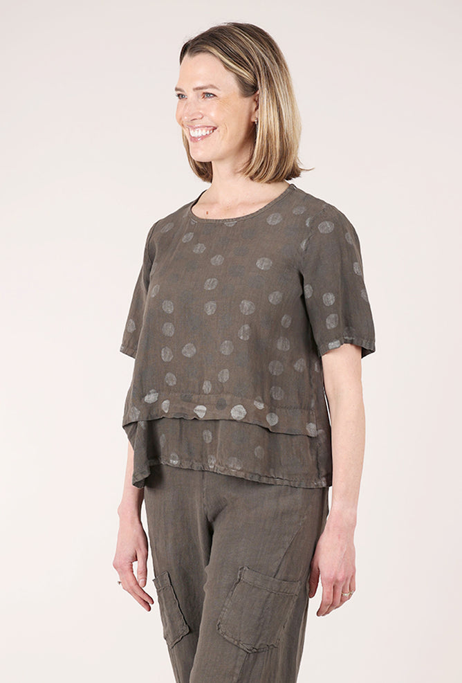 Fenini Linen Pleat Dot Top, Moss