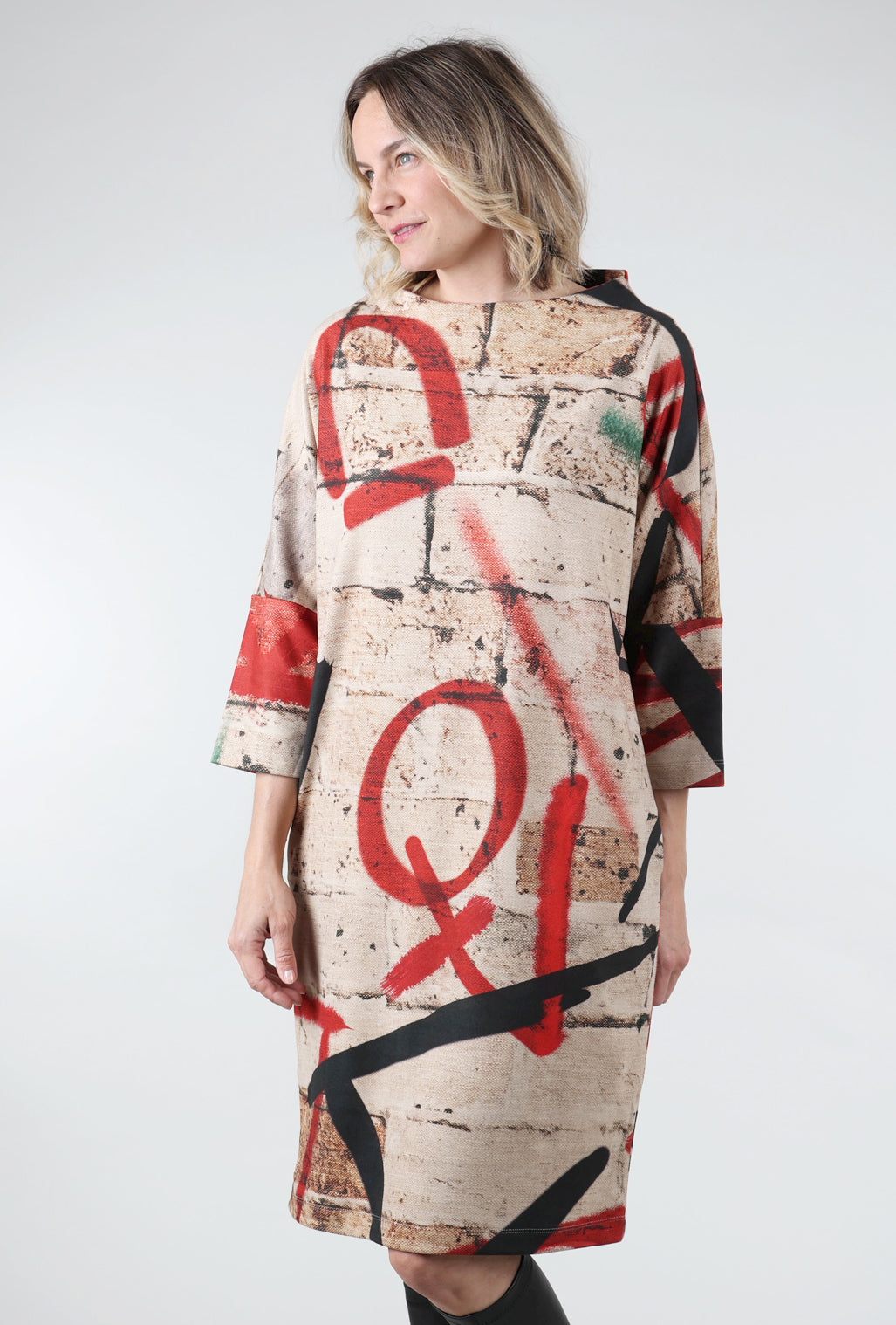 Ozai Brushed Graffiti Dress, Red