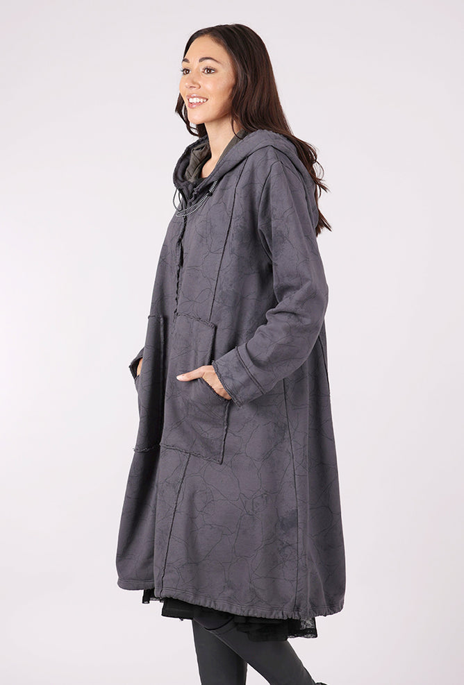 Grizas A-Line Hoodie Dress, Slate Crackle