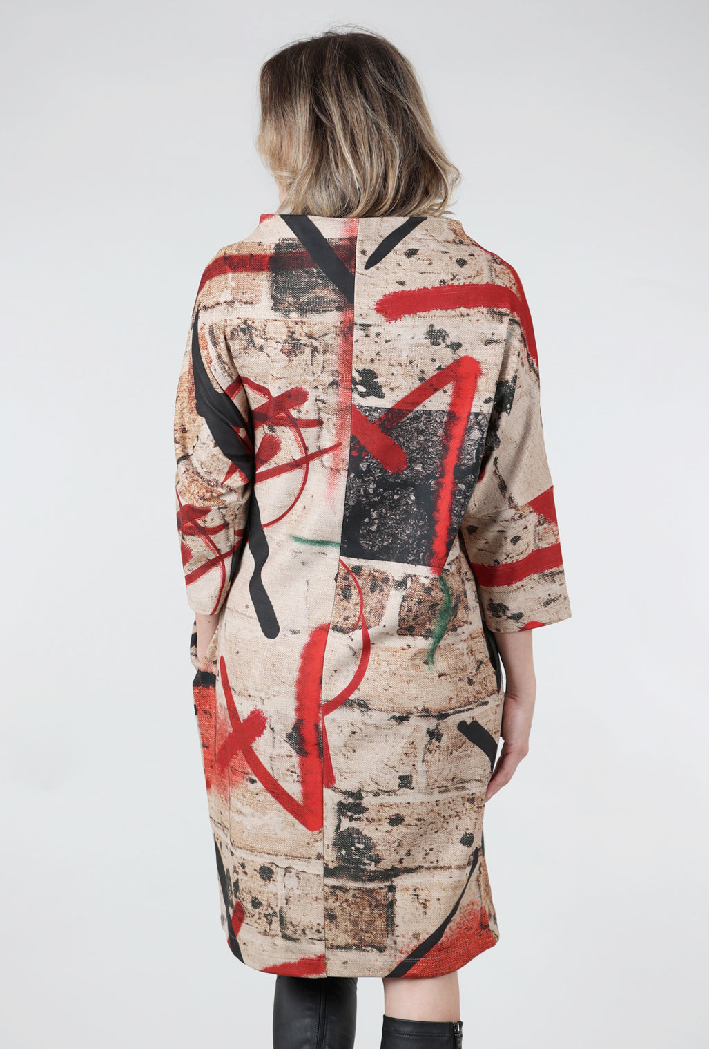 Ozai Brushed Graffiti Dress, Red