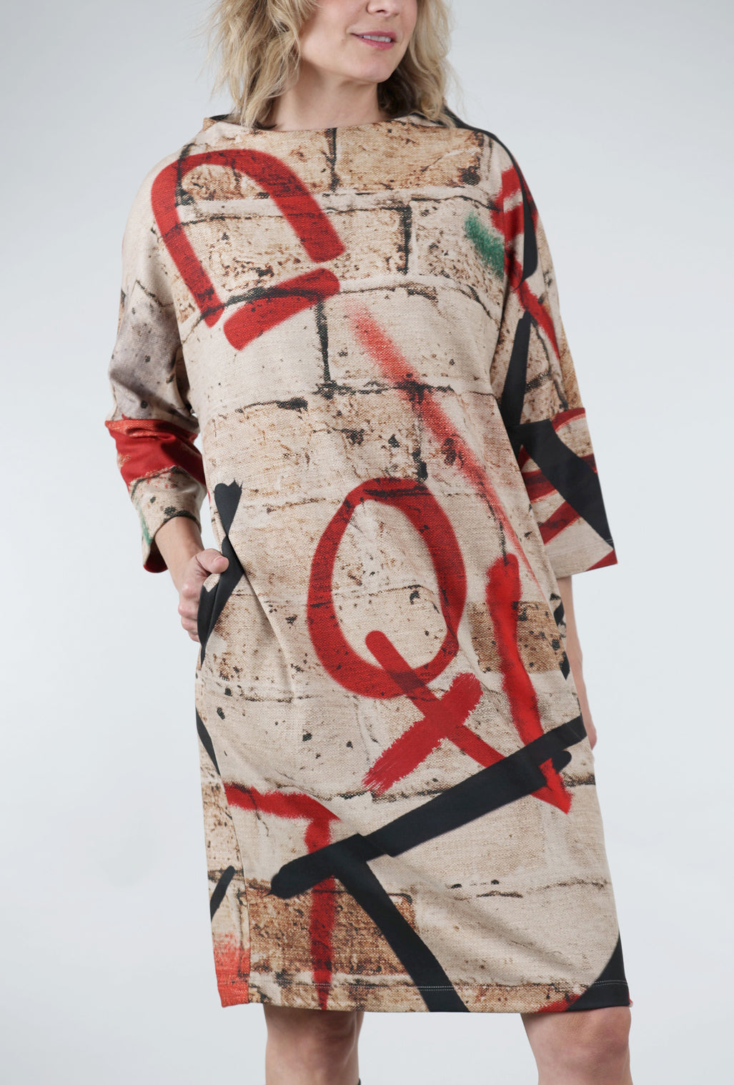 Ozai Brushed Graffiti Dress, Red