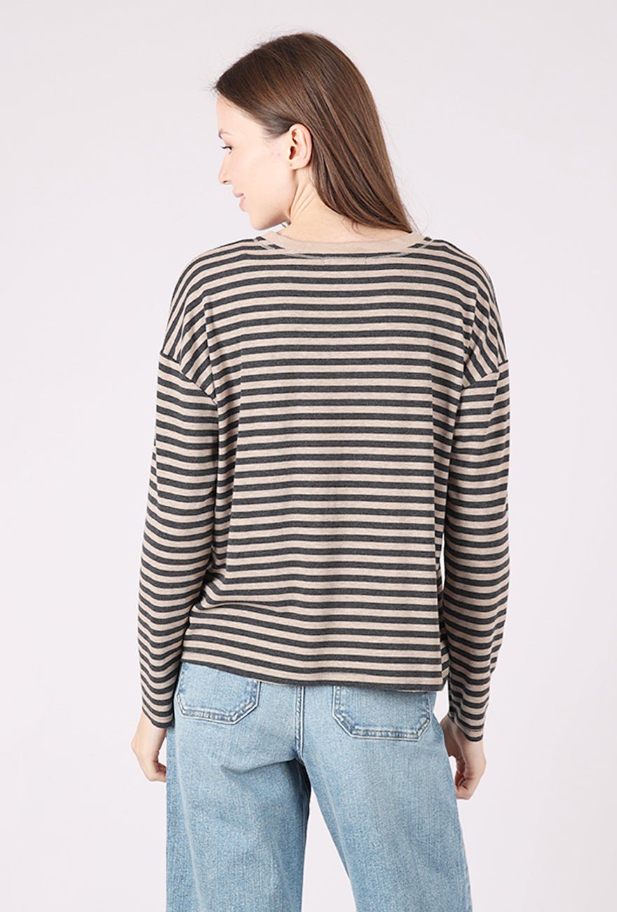 Stripe Drop Shoulder Boxy Crew, Dark Oat/Charcoal