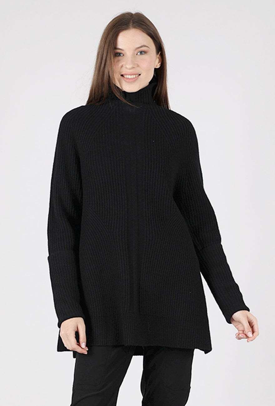 Rundholz Shapely Ribbed Sweater Tunic, Black