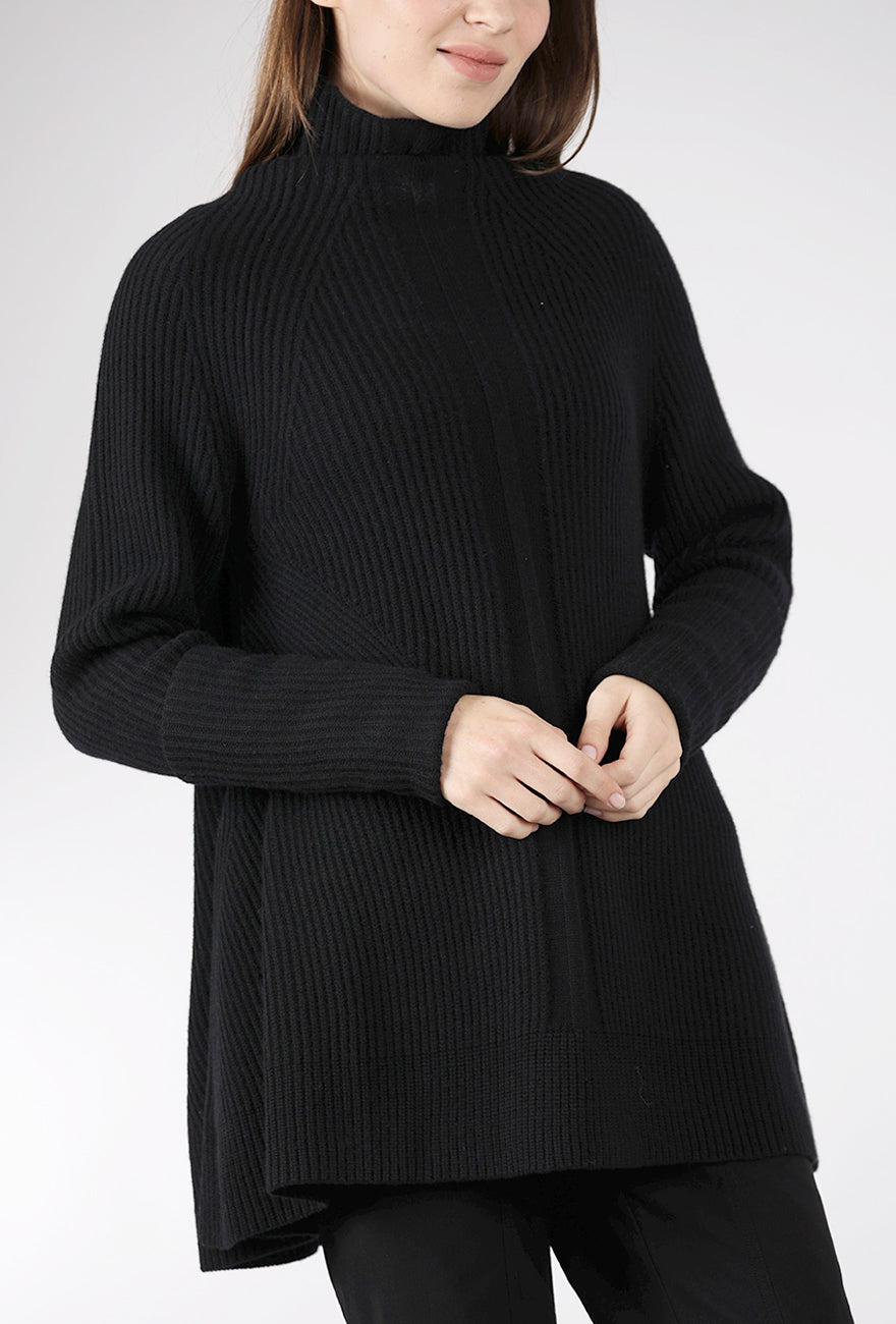 Rundholz Shapely Ribbed Sweater Tunic, Black