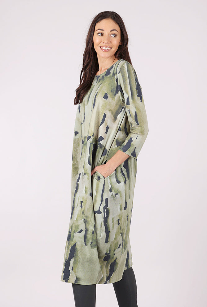 Grizas Jersey Lantern Dress, Abstract Sage