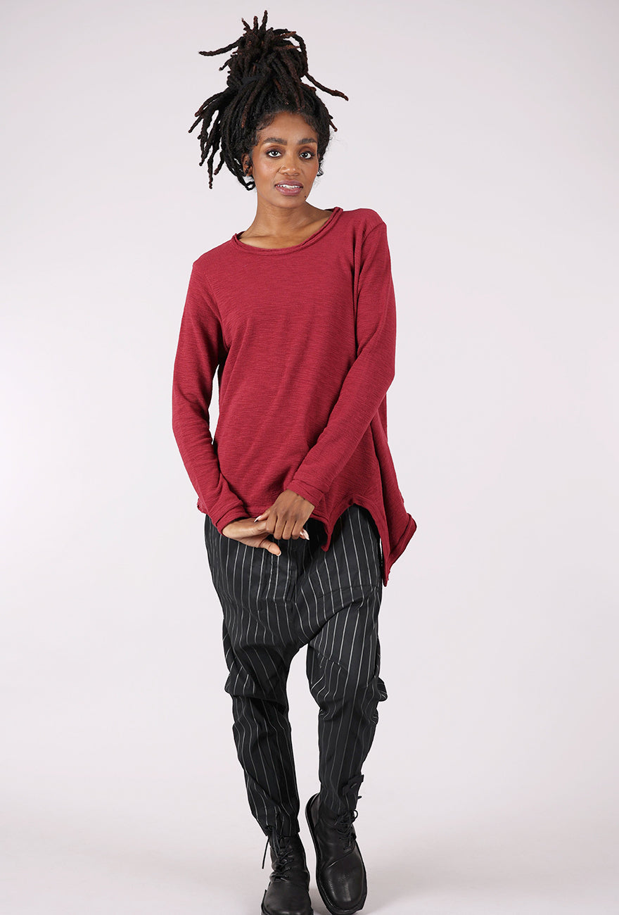 Moyuru Asym Texture Slub Pullover, Red