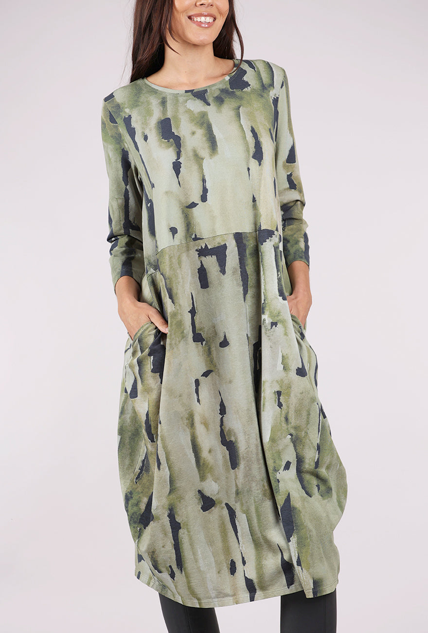 Grizas Jersey Lantern Dress, Abstract Sage