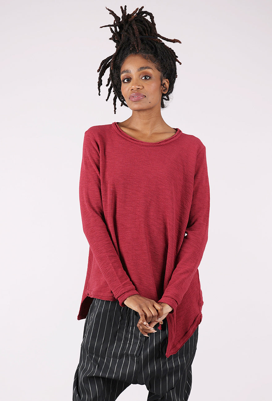 Moyuru Asym Texture Slub Pullover, Red