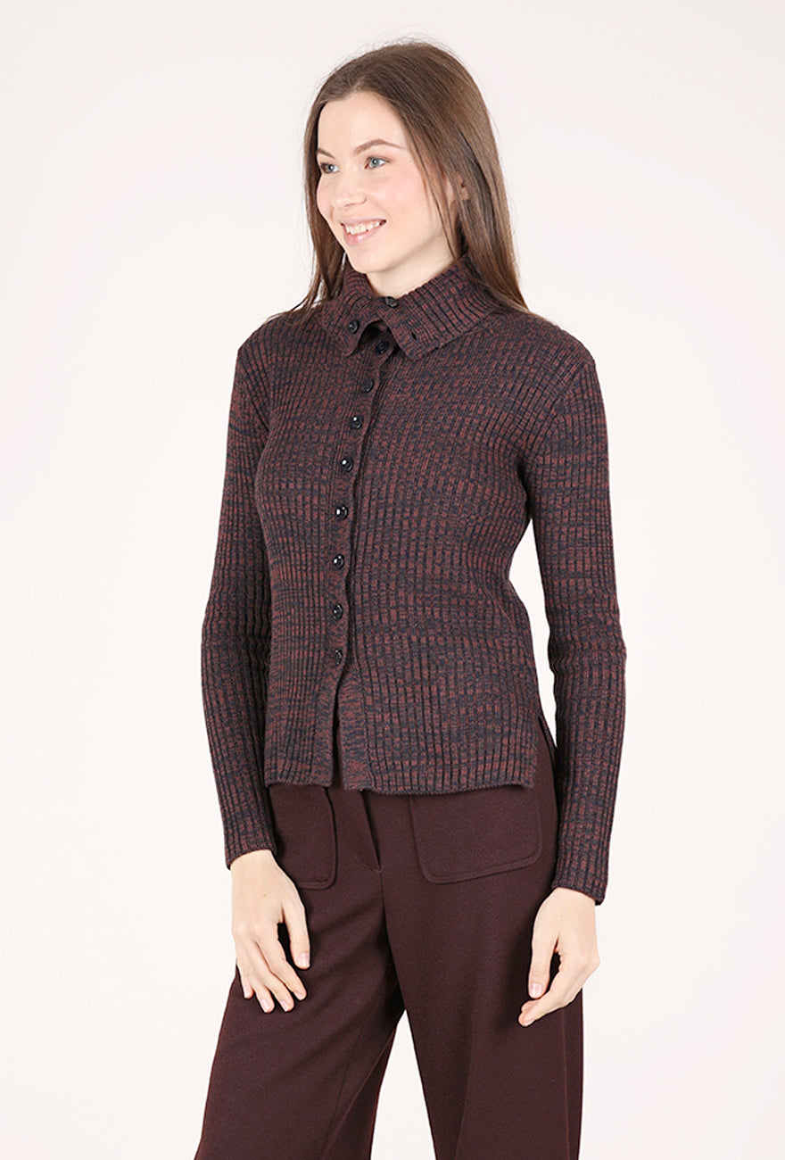 Sessun Mokashi High Neck Cardie, Navy/Brown