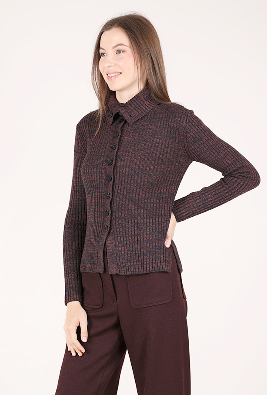 Sessun Mokashi High Neck Cardie, Navy/Brown