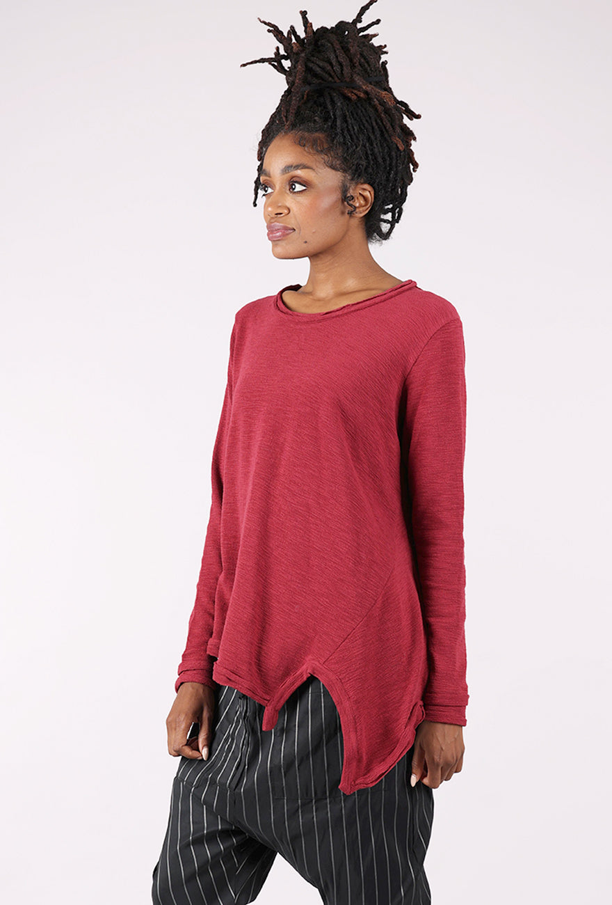 Moyuru Asym Texture Slub Pullover, Red