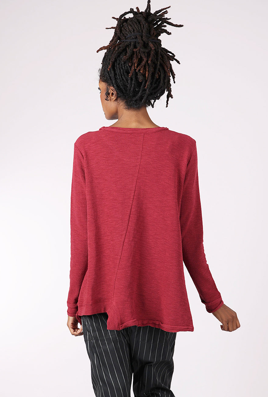 Moyuru Asym Texture Slub Pullover, Red