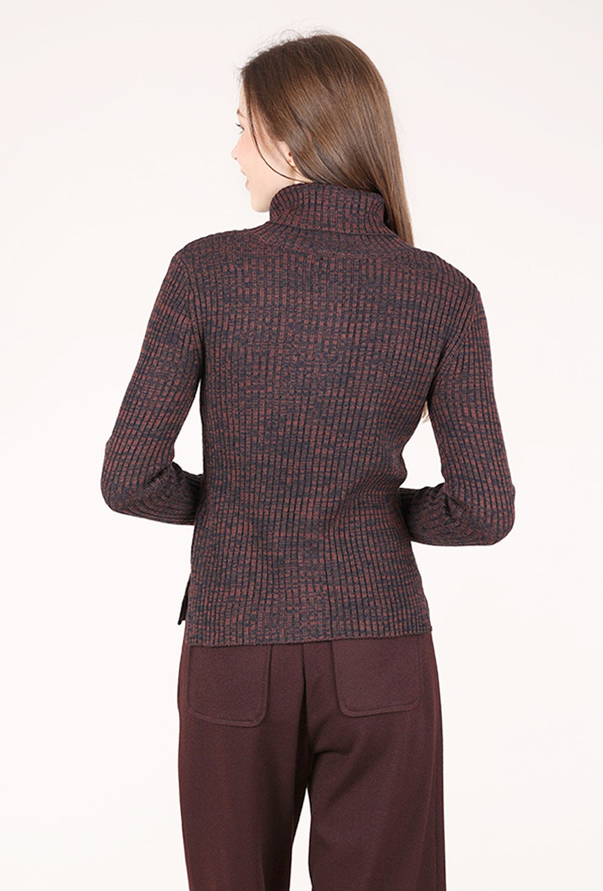 Sessun Mokashi High Neck Cardie, Navy/Brown