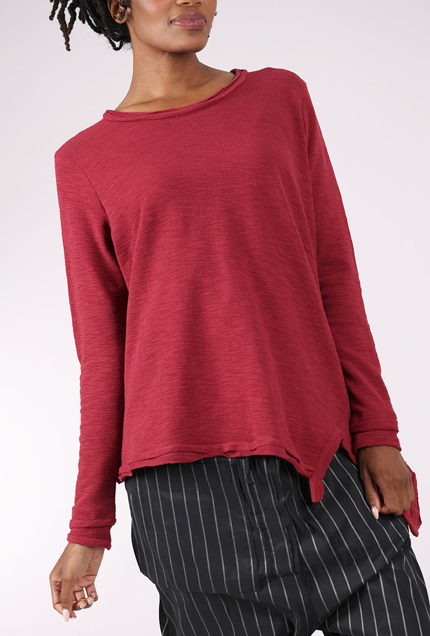 Moyuru Asym Texture Slub Pullover, Red