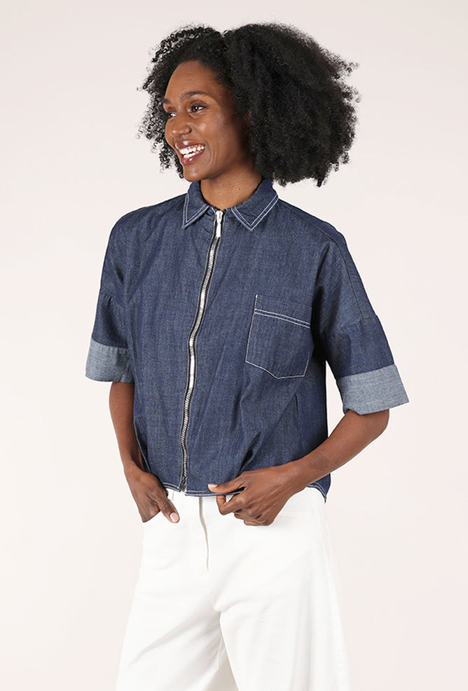 Denim Zip Shirt, Blue