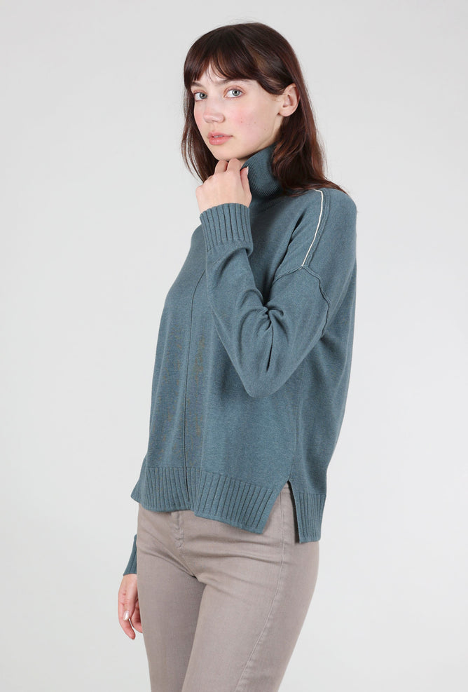 Lilla P Contrast Tipped Relaxed Tneck, Heron