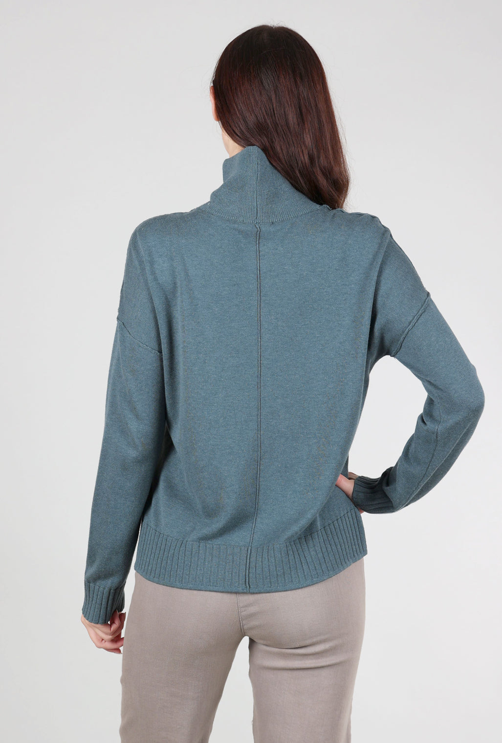 Lilla P Contrast Tipped Relaxed Tneck, Heron