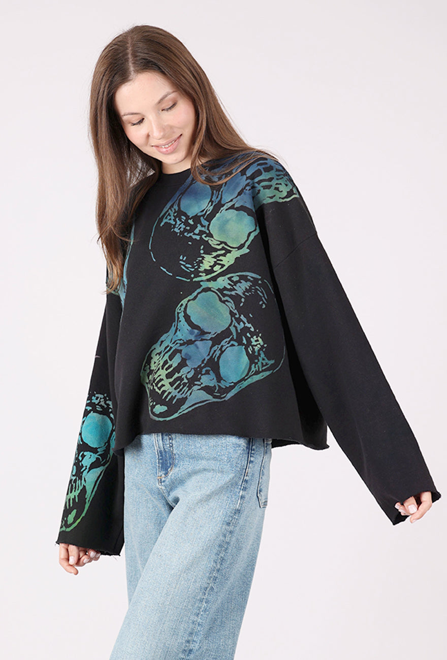 Heyne Bogut Cropped Skull Sweatshirt, Black/Blue