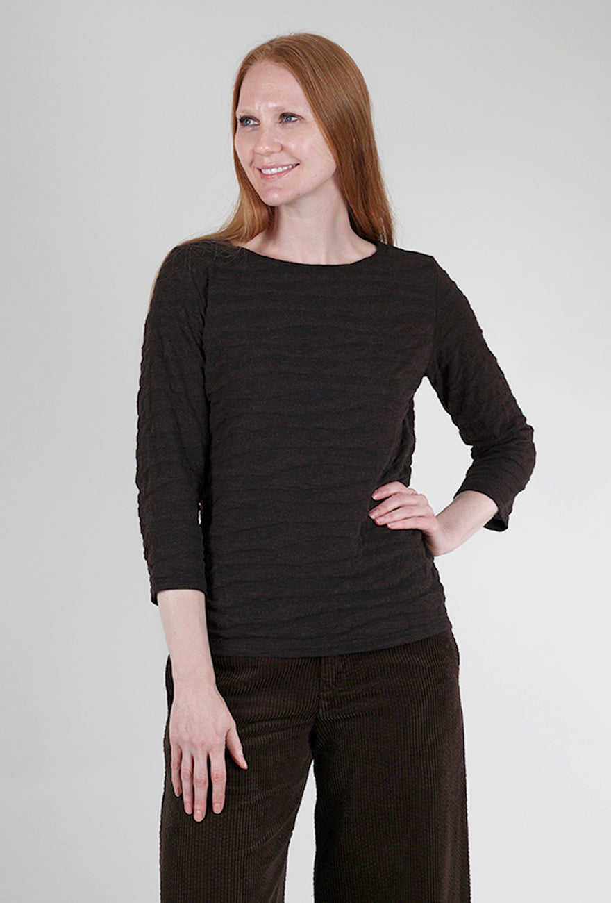 Cut Loose 3/4-Sleeve Texture Boatneck Top, Mahogany